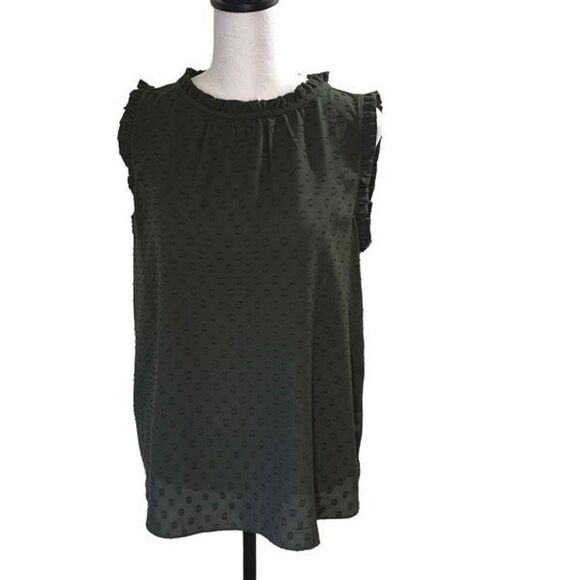 Loft Women's Ruffle Tank Blouse Sleeveless‎ Top Casual Summer Olive Green Petite - Picture 1 of 8